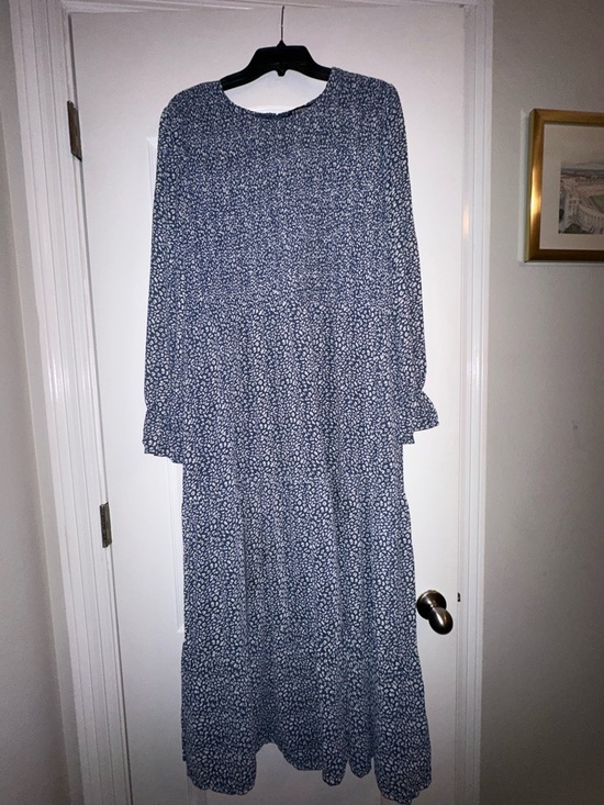 Amazon Dresses & Skirts - Amazon Navy Blue Long Sleeve Floral Tiered Maxi Dress